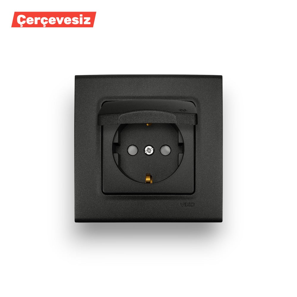 VİKO Linnera Life Gece Si̇yahı Kapaklı Topraklı Pri̇z Ç.k. – ElektrikPasajı