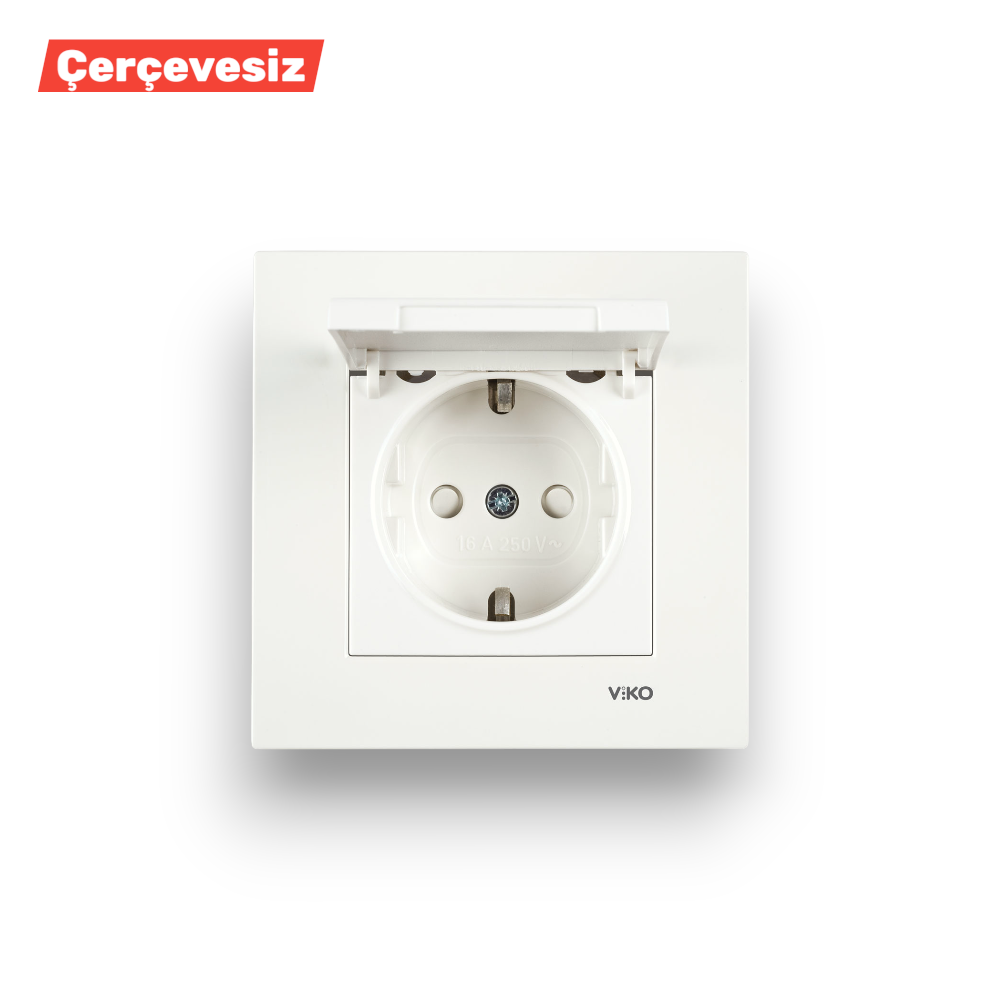 VİKO Karre/Meridian Beyaz Kapaklı Topraklı Pri̇z – ElektrikPasajı