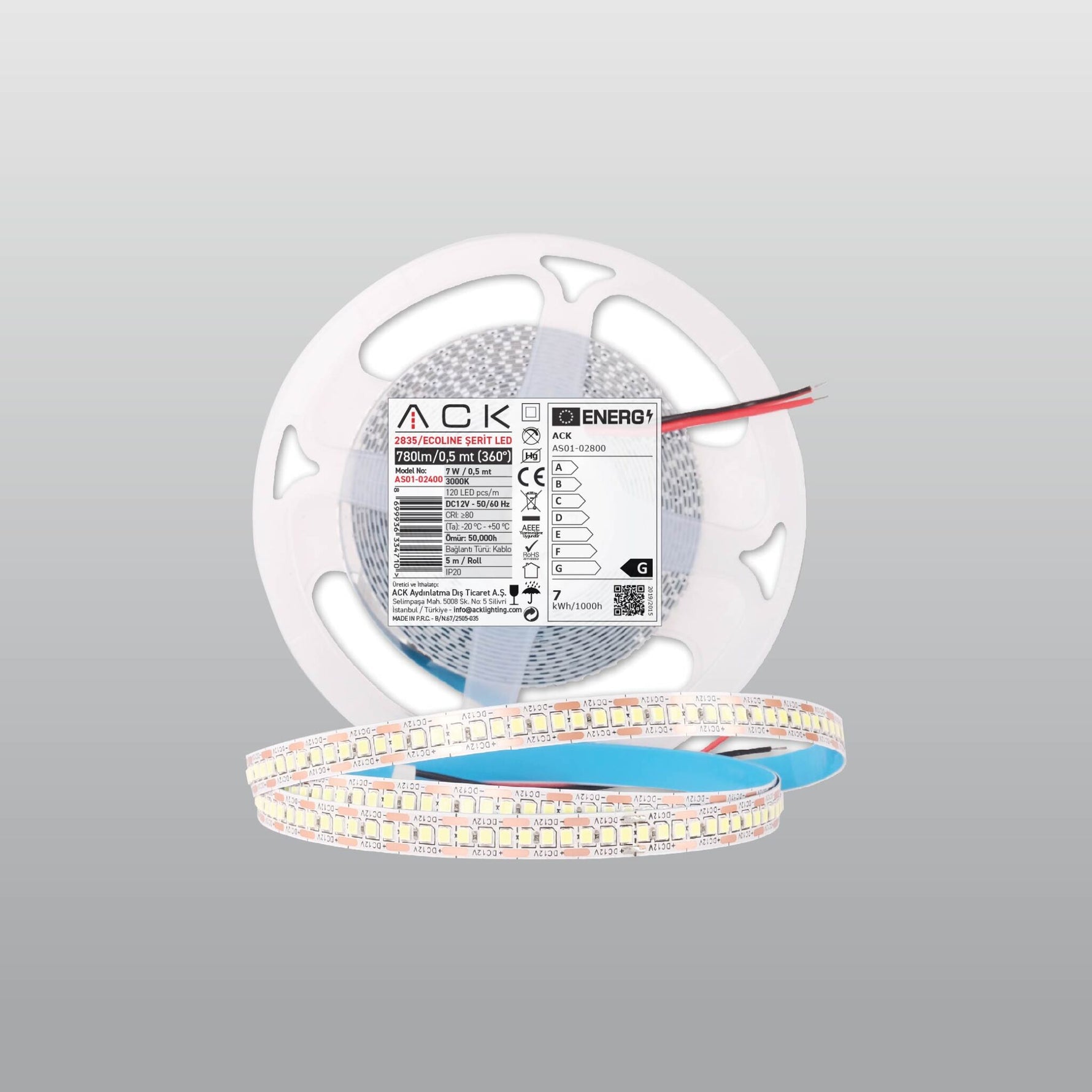 ACK 2835 LED Şerit 12V 240 LED/m - 5 Metre