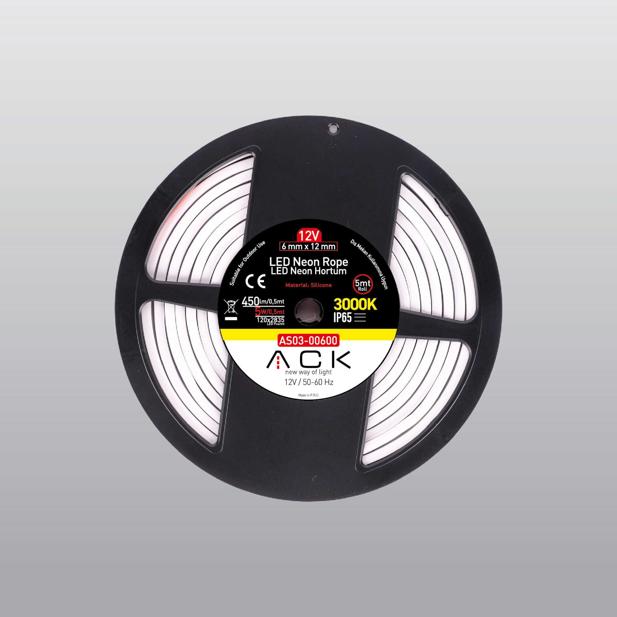 ACK Dimlenebilir Renkli LED Neon Hortum 12V 10W/m 25mt