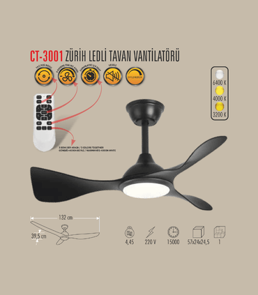 CATA CT-3001 Zürih Ledli Tavan Vantilatörü