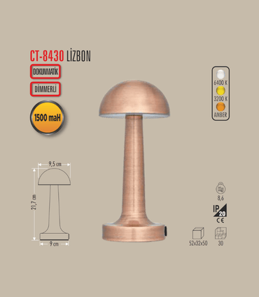 CATA CT-8430 Lizbon Dekoratif Şarjlı Masa Lambası