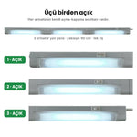 Birbirine bağlı 3 armatür birlikte yanarken, yaklaşık 90 cm