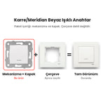 Viko Karre/Meridian Beyaz Işıklı Anahtar – mekanizma + çerçeve şeması