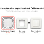 Viko Karre/Meridian Beyaz Komütatör (İkili Anahtar) – mekanizma + çerçeve şeması