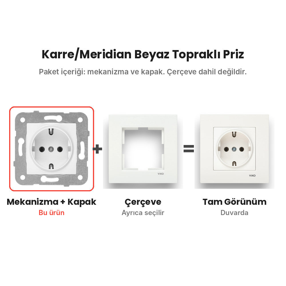 Viko Karre/Meridian Beyaz Topraklı Priz – mekanizma + çerçeve şeması