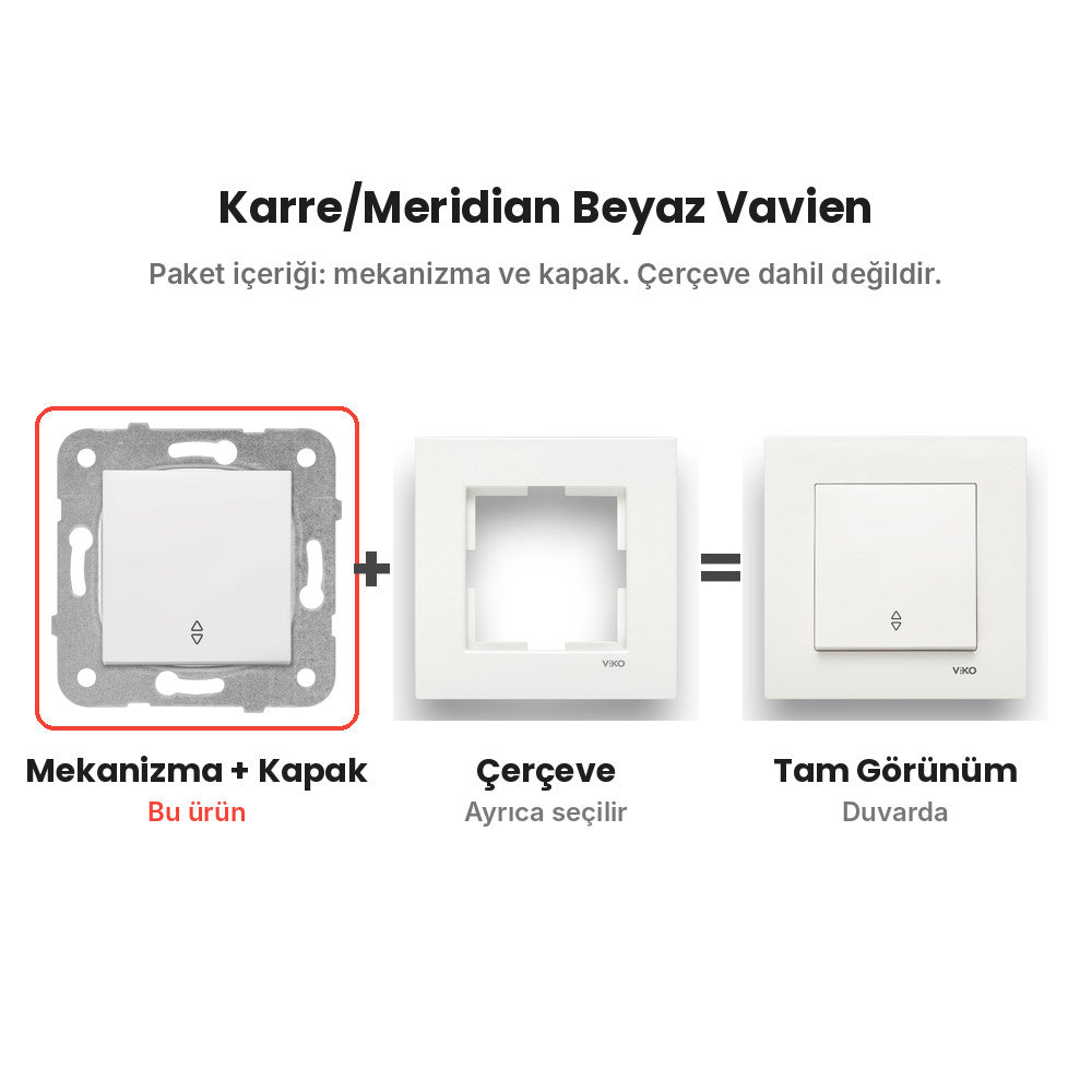 Viko Karre/Meridian Beyaz Vavien – mekanizma + çerçeve şeması
