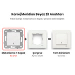Viko Karre/Meridian Beyaz Zil Anahtarı – mekanizma + çerçeve şeması